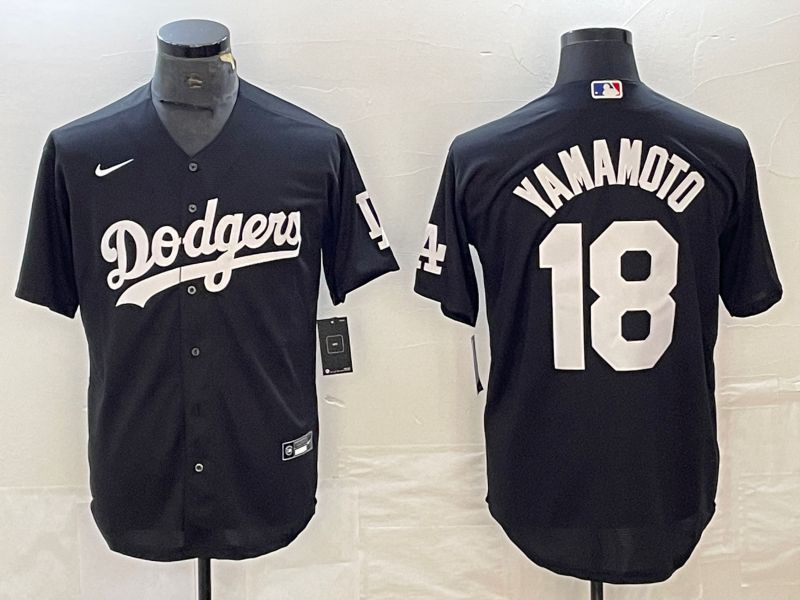 Men Los Angeles Dodgers #18 Yamamoto Black Nike Game MLB Jersey style 1